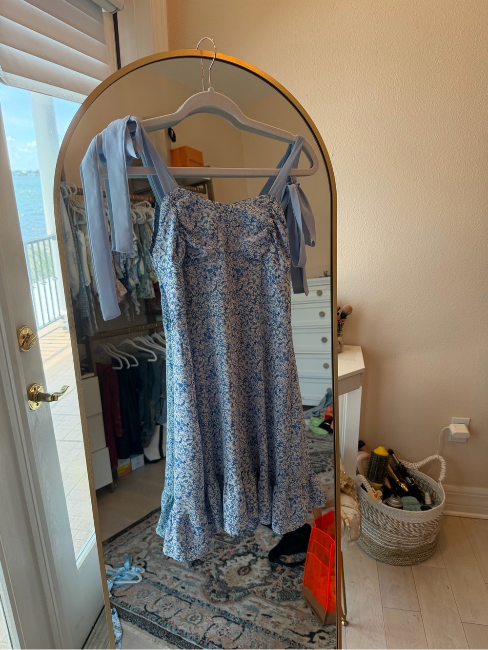 Blue Floral Tie-Shoulder Midi Dress